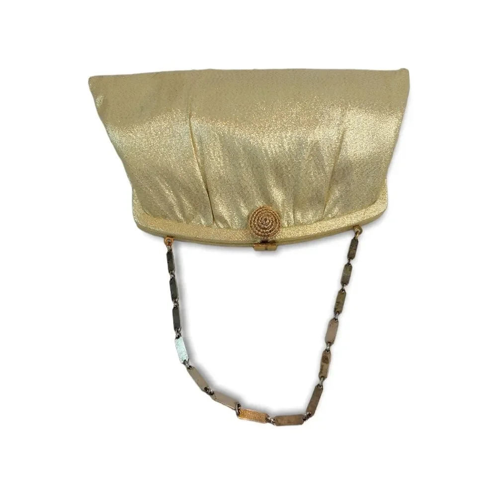 Harry Lavine Women's Gold Metalic Clutch Handbag W/ Chain Handles & Clasp Close. - Picture 5 of 14